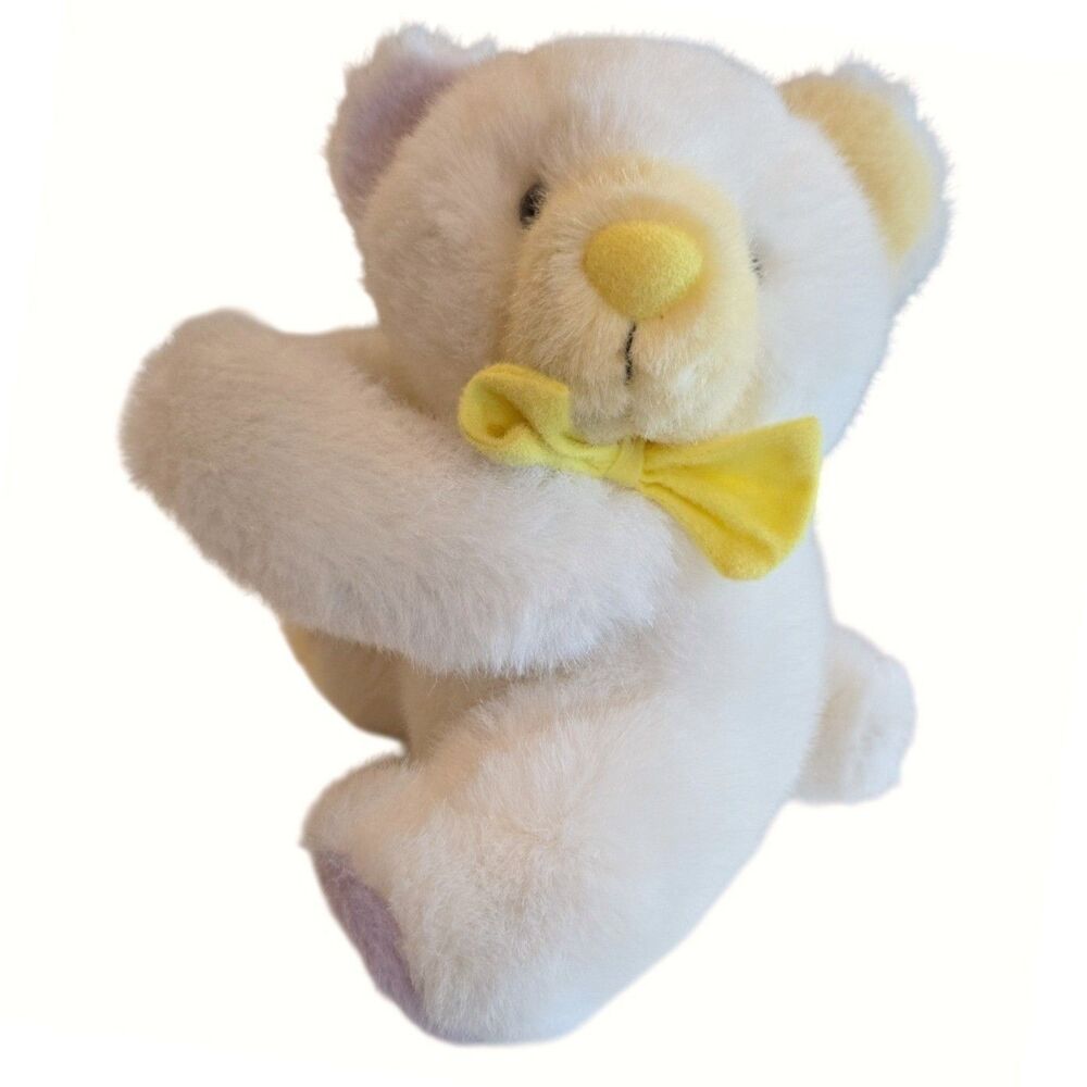 VTG Y2K PBC International White Teddy Bear Plush Yellow Bow Pastel Easter Toy 8"